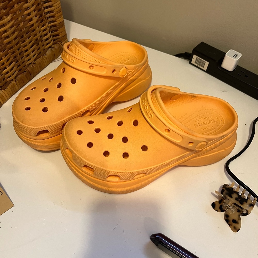 Orange platform crocs